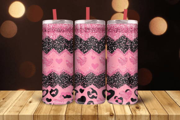 20Oz Pink Leopard Hearts Tumbler Wrap Graphics