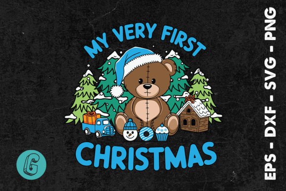 Blue Very 1st Xmas Teddy Bear SVG: Graphics & Print Templates