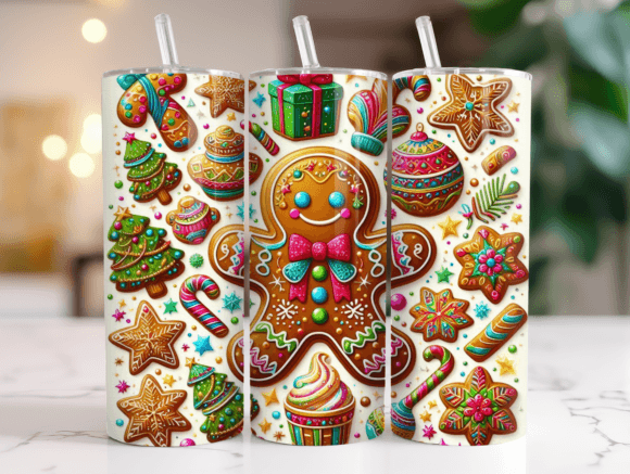 Christmas Gingerbread Man 20oz Wrap PNG: Graphics & Tumbler Wraps