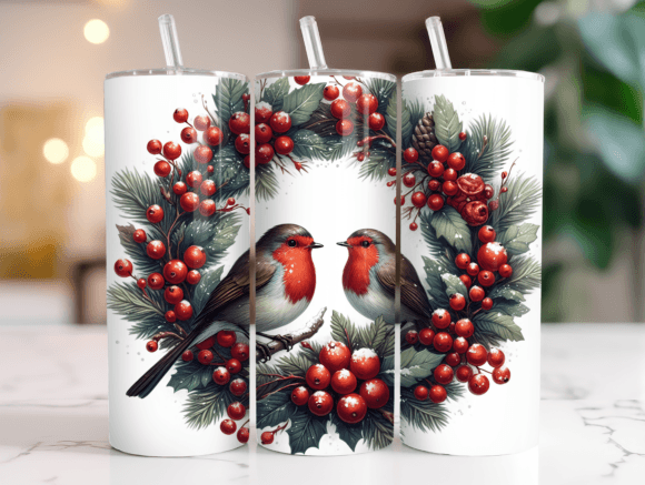Christmas Robin 20oz Tumbler Wrap Graphics