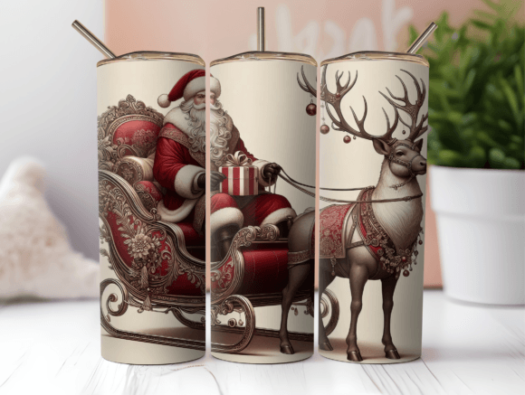 Christmas Santa Sleigh Tumbler Design: Graphics & Tumbler Wraps