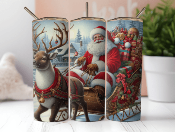 Elegant Christmas Reindeer Tumbler Wrap Graphics