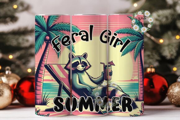 Feral Girl Summer Raccoon Tumbler Wraps & Graphics