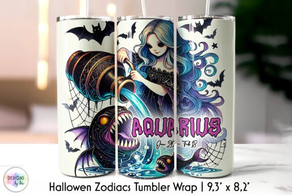 Halloween Aquarius Zodiac Sign Tumbler: Graphics & Tumbler Wraps