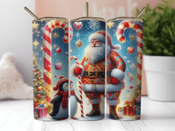 Santa Claus Penguin Christmas Tumbler Graphics