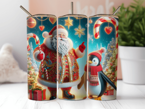 Santa Penguin Christmas Tumbler Wrap PNG: Graphics for Festive Tumbler Wraps