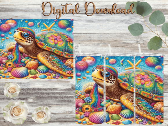 Sea Turtle Hippie Tumbler Graphics for Tumbler Wraps