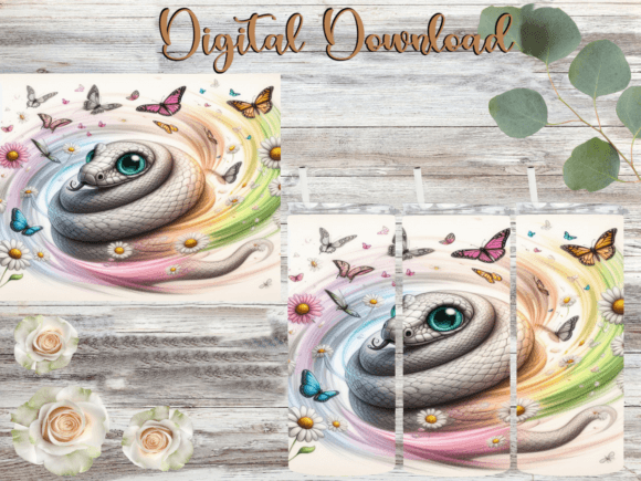Whimsical Vortex Snake & Butterflies Graphics for Tumbler Wraps